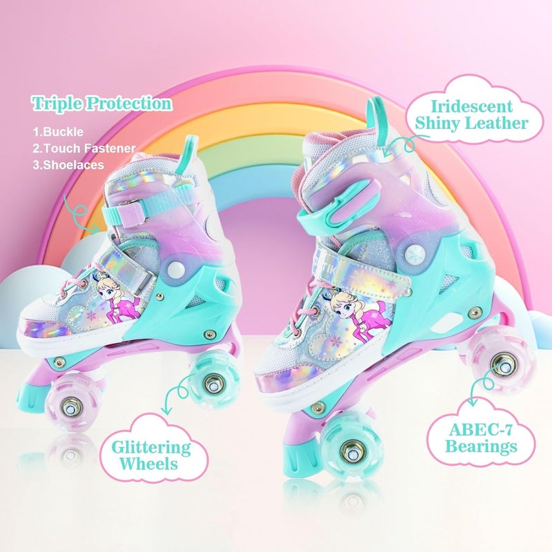 MPOUTIK Girls Adjustable Roller Skates with Luminous Light Up Wheels - Pink - Image 5
