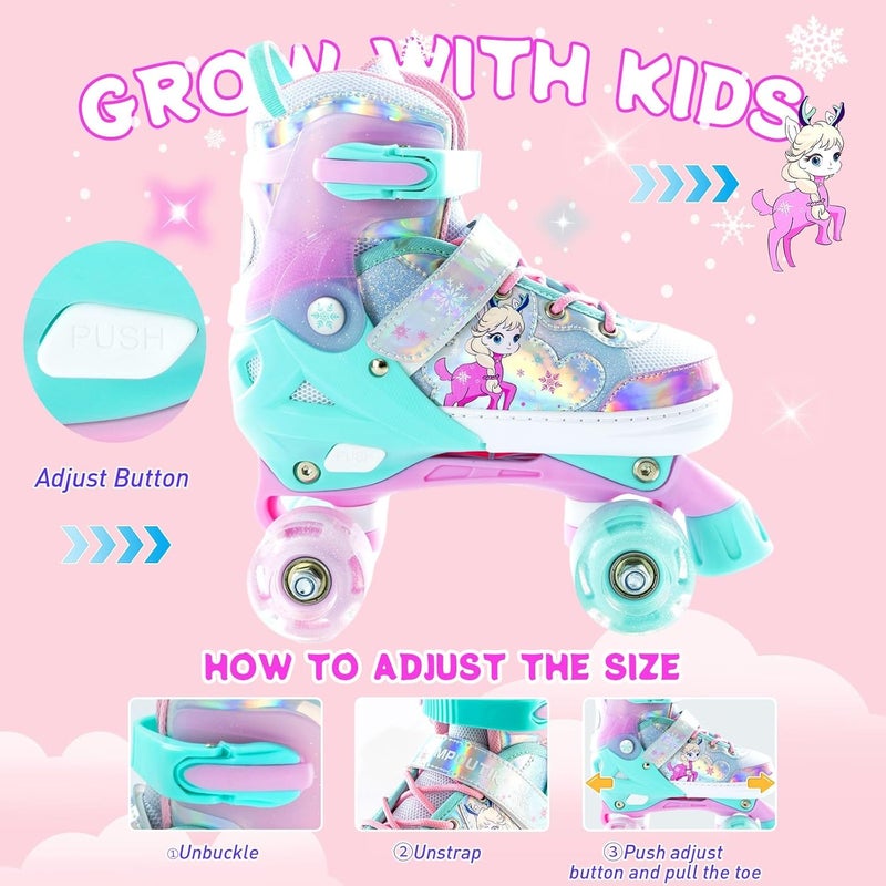MPOUTIK Girls Adjustable Roller Skates with Luminous Light Up Wheels - Pink - Image 2