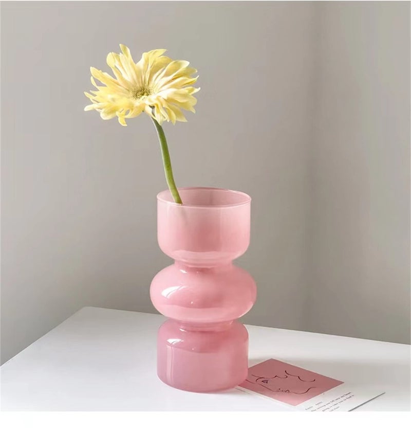 JSPYFITS Glass Hydroponic Flower Vase  7 Inches Colored Glass Bubble Vase for Flower  Three-Layer Glass Funky Vase for Home/Office/Weddings/Party Table Flower Decor (Pink) - Image 4