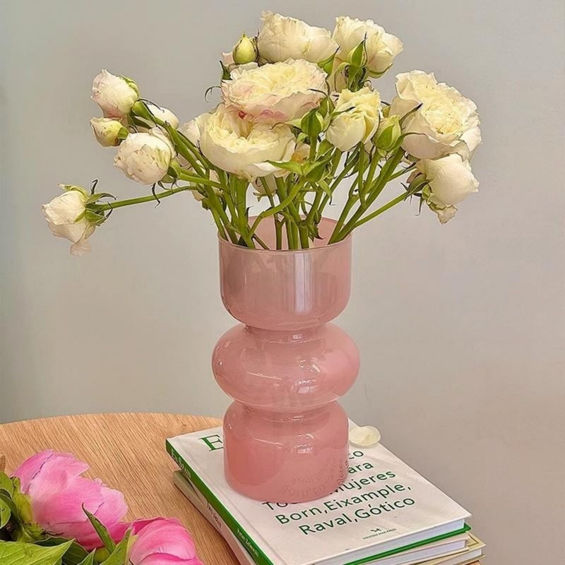 JSPYFITS Glass Hydroponic Flower Vase  7 Inches Colored Glass Bubble Vase for Flower  Three-Layer Glass Funky Vase for Home/Office/Weddings/Party Table Flower Decor (Pink) - Image 2