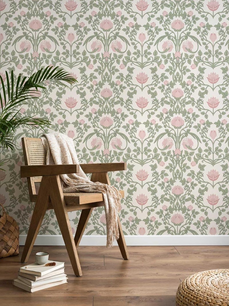 YXTII Peel and Stick Wallpaper Pink Floral Damask Wallpaper for Bedroom Decorative Self Adhesive Shelf Drawer Liner - Image 1