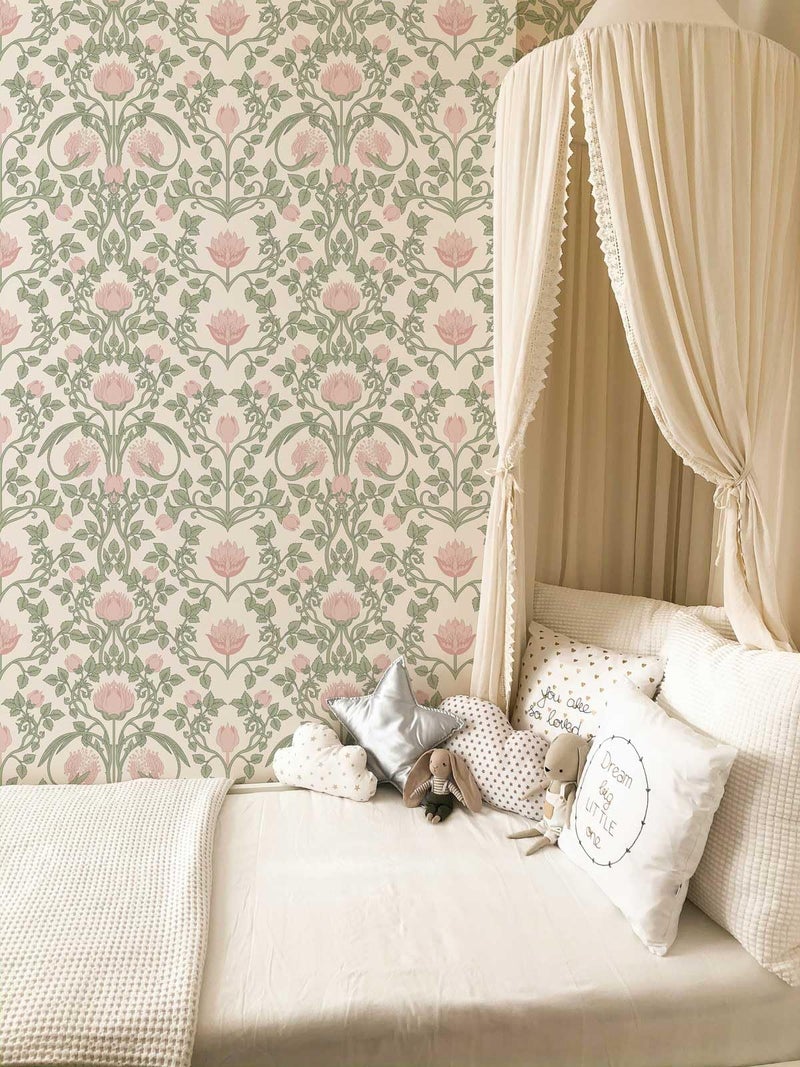 YXTII Peel and Stick Wallpaper Pink Floral Damask Wallpaper for Bedroom Decorative Self Adhesive Shelf Drawer Liner - Image 4
