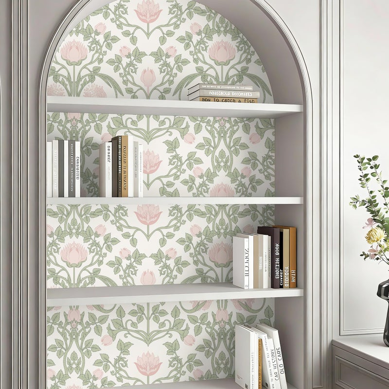 YXTII Peel and Stick Wallpaper Pink Floral Damask Wallpaper for Bedroom Decorative Self Adhesive Shelf Drawer Liner - Image 5