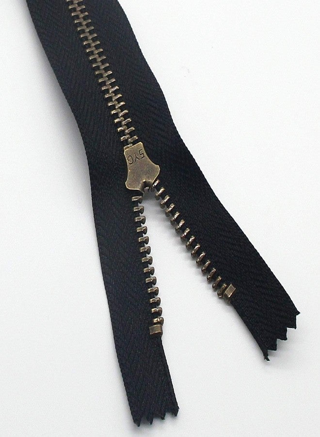 Leekayer 5# Metal Zipper for Jeans 8" Antique Brass Zipper 8 inch Close End Jeans Zippers 6pcs,(Black-Brass) - Image 2