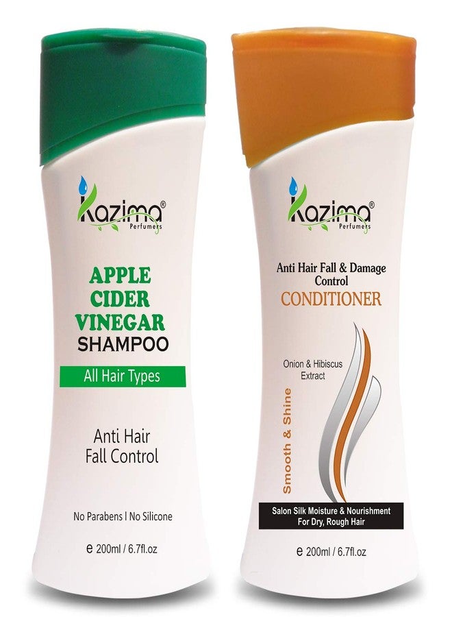KAZIMA Combo of Apple Cider Vinegar Shampoo and Anti Hair fall & Damage Control Conditioner for Hair fall Control, Damage Repair & Hair Shining, 200 ml each - Image 1