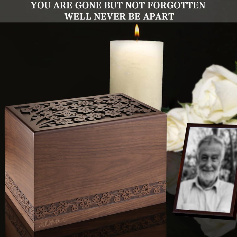 ADMLC Cremation Urns for Human Ashes Adult Male or Female, Funeral Memorial Urns for Ashes, Wooden Tree of Life Decorative Urns Box and Casket for Men Women Child, Burial Urn for Adults Up to 250 IBS - Image 5