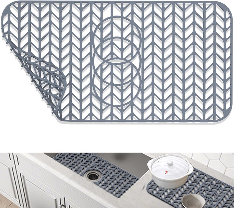 GUUKIN Sink Protectors for Kitchen Sink 19x13 & 24x12.5 & 13x11 & 26x14 & 28x14 & 29x15, Large Silicone Mats Grid for Bottom of Farmhouse Stainless Steel (24x12.5 with 3 Reserved Holes) - Image 1