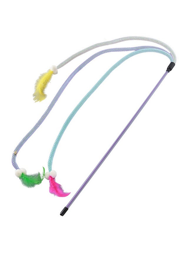 1 Piece Cat Toys Interactive Cat Wand Toys with Feather and Bell Safe Cat Teaser Catcher Stick Toy Colorful for Cats Kittens Training Pets Exerciser