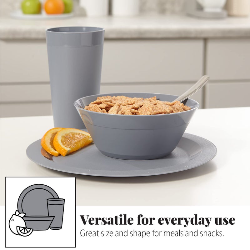 US Acrylic Newport Plastic Plate, Bowl and Tumbler Dinnerware Set for 4 in Grey Stone | 12-Piece Drinking and Dining Set | Reusable, BPA-free, Made in the USA, Top-rack Dishwasher Safe - Image 4