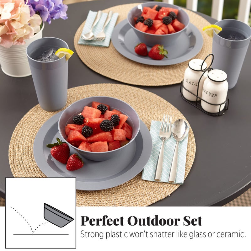 US Acrylic Newport Plastic Plate, Bowl and Tumbler Dinnerware Set for 4 in Grey Stone | 12-Piece Drinking and Dining Set | Reusable, BPA-free, Made in the USA, Top-rack Dishwasher Safe - Image 5