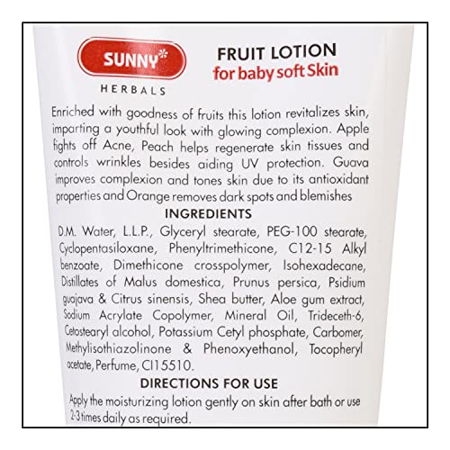 Sunny Fruit Lotion with Apple, Peach, Guava, Orange Extracts | Hydrates, Youthful Glow | Vitamin E for Baby Soft Skin | For All Skin Types | 100 gm (Pack of 2) - Image 2