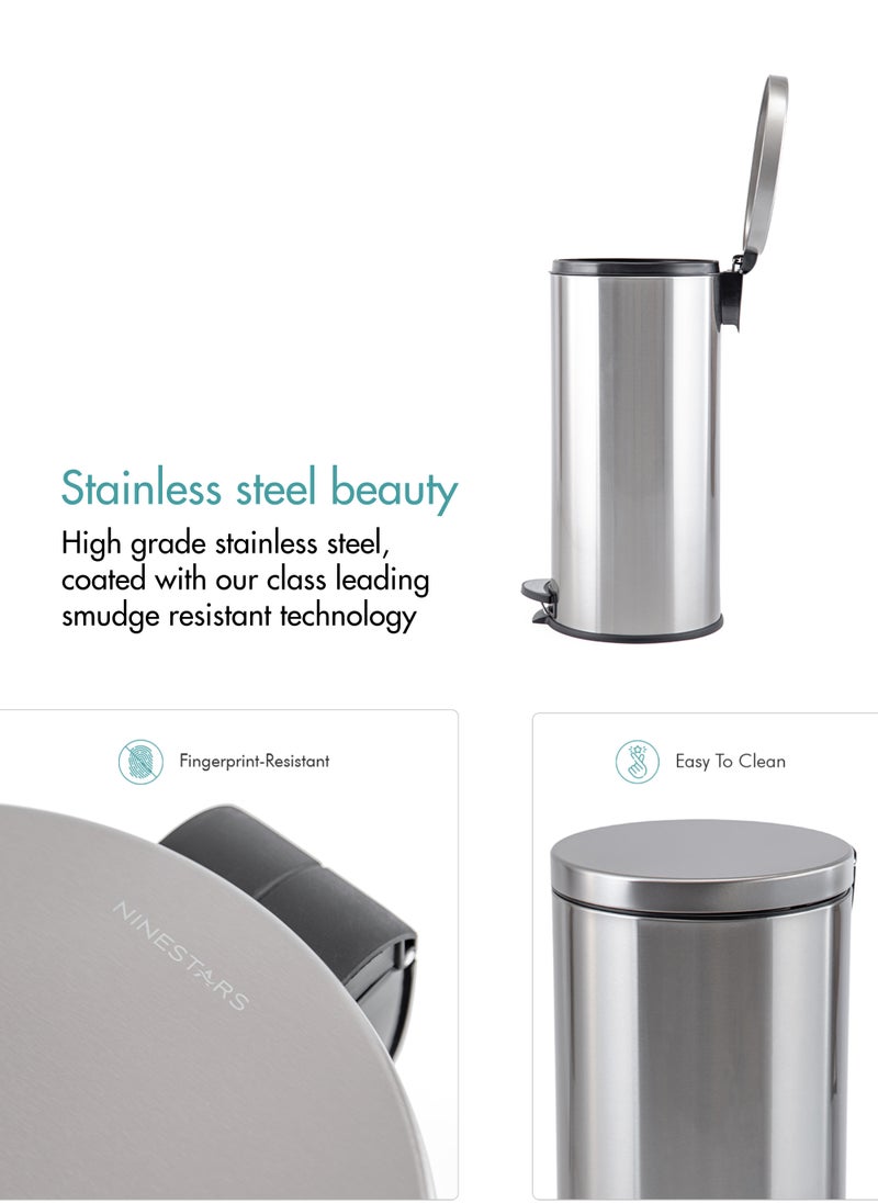 Ninestars - Ninestars, 30L Pedal operated Smudge Resistant Stainless Steel Kitchen Trash and Garbage Bin with Soft-Close Lid and Reinforced Pedal for Kitchen, Home and Office. - Image 1