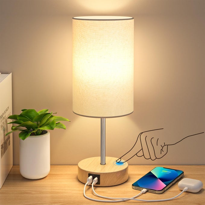 TABLE LAMP FOR BEDROOM 3 WAY DIMMABLE TOUCH LAMP WITH DUAL CHARGING STATION SMALL BEDSIDE LAMPS FOR NIGHT STANDS LIVING ROOM OFFICELED BULB INCLUDED