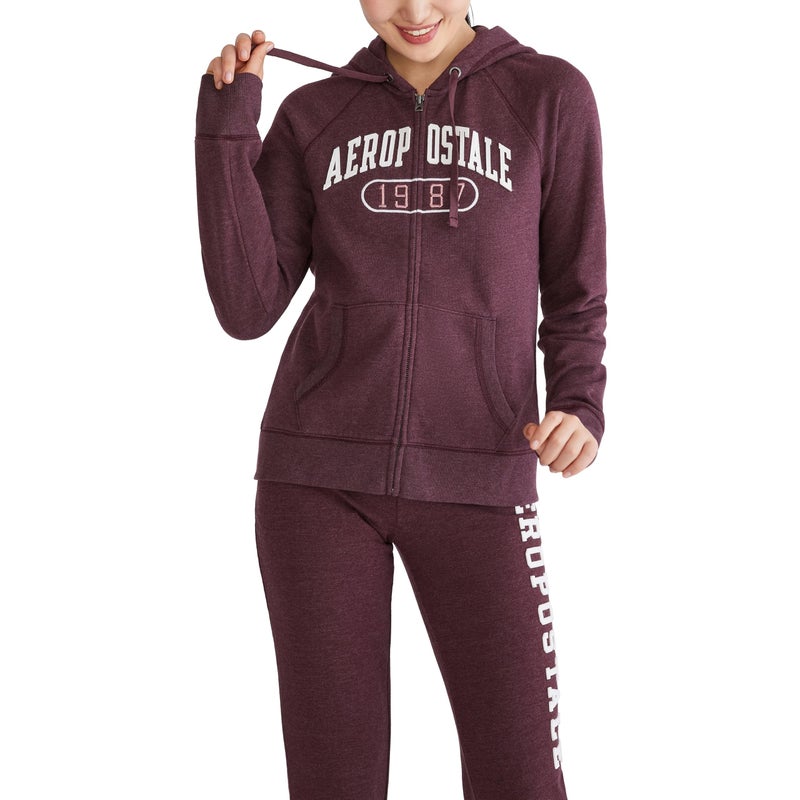 Aeropostale Aero Logo Full Zip Hoodie- Arches- 1987, Rich Burgundy, XXL - Image 1