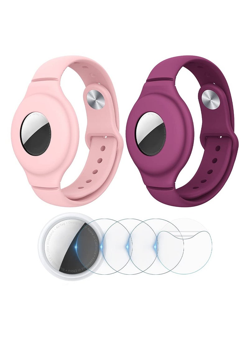 AirTag Bracelet for Kids with Apple AirTag, 2 Pack Silicone Watch Bands with 4 Pack Anti-Scratch Films for Kids, Metal Studs Anti-dropping Wristband for Apple AirTag  - Image 1