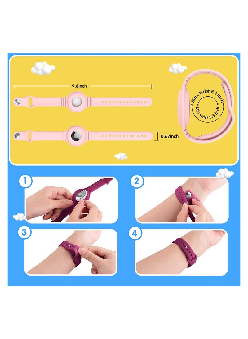 AirTag Bracelet for Kids with Apple AirTag, 2 Pack Silicone Watch Bands with 4 Pack Anti-Scratch Films for Kids, Metal Studs Anti-dropping Wristband for Apple AirTag  - Image 4