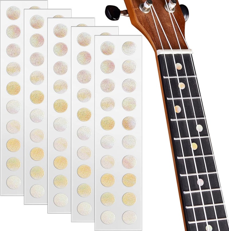 جيسيري 100 قطعة، 5 أوراق من ملصقات علامات الأوتار (Dot Fret Markers) للجيتار، ملصقات لوحة أوتار الجيتار، لتزيين عنق الجيتار، مناسبة للجيتارات والأكورديون والباس والبانجو، بلون اللؤلؤ الأبيض العتيق، بسمك 0.25 بوصة (6.35 مم). - Image 1