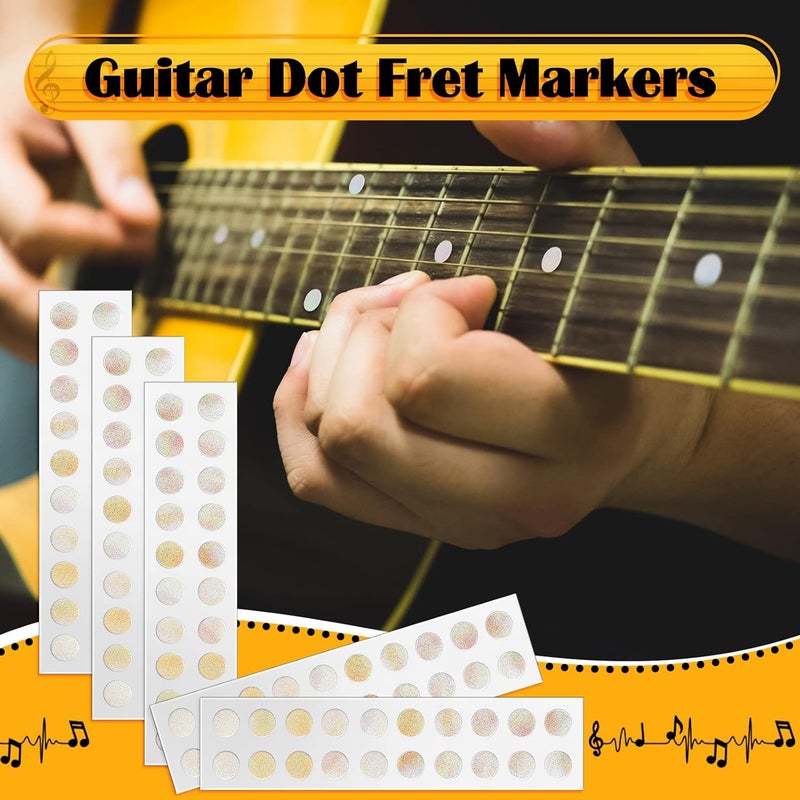 جيسيري 100 قطعة، 5 أوراق من ملصقات علامات الأوتار (Dot Fret Markers) للجيتار، ملصقات لوحة أوتار الجيتار، لتزيين عنق الجيتار، مناسبة للجيتارات والأكورديون والباس والبانجو، بلون اللؤلؤ الأبيض العتيق، بسمك 0.25 بوصة (6.35 مم). - Image 2