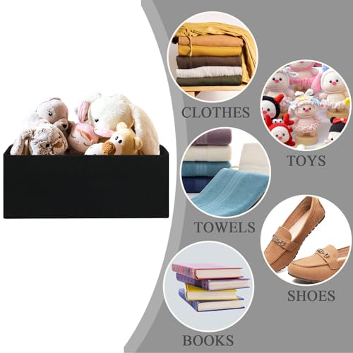 Jukercici Foldable Fabric Storage Cubes, 2 Packs Cloth Storage Baskets with Wooden Handles, Collapsible Shelf Closet Organizer Bins, Rectangular Storage Boxes for Decor (Black 2 Pack) - Image 4