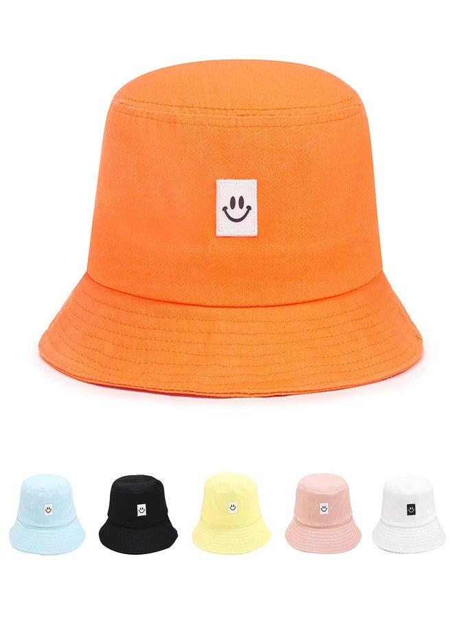 AJG Kids Sun Hat Smile Face Bucket Hat for Girls Boys Summer Sun Protection Cotton Unisex Beach Cap (2-7Year, Orange), Orange, 6 3/4-6 7/8 - Image 1