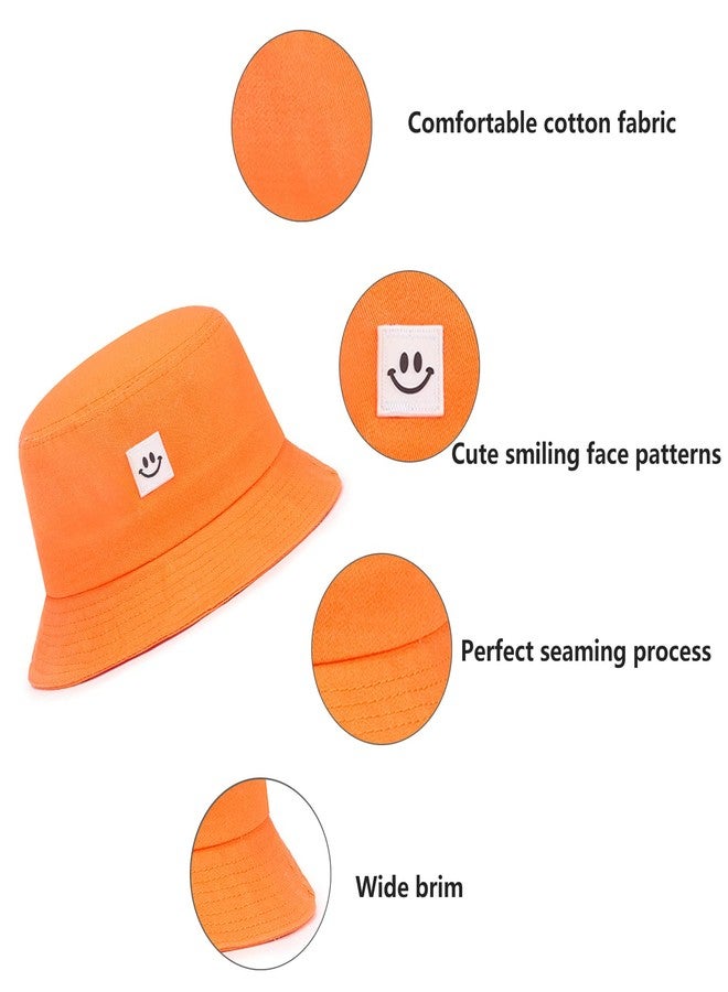 AJG Kids Sun Hat Smile Face Bucket Hat for Girls Boys Summer Sun Protection Cotton Unisex Beach Cap (2-7Year, Orange), Orange, 6 3/4-6 7/8 - Image 3