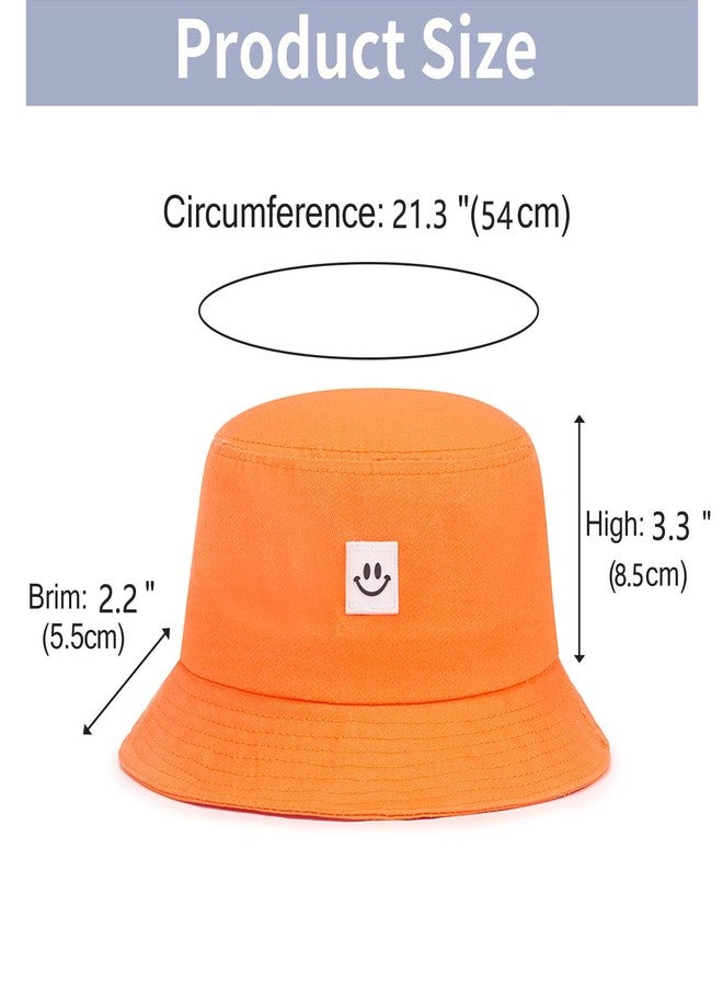 AJG Kids Sun Hat Smile Face Bucket Hat for Girls Boys Summer Sun Protection Cotton Unisex Beach Cap (2-7Year, Orange), Orange, 6 3/4-6 7/8 - Image 2