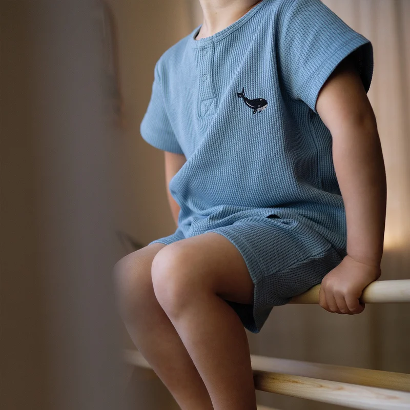 Antebies Blue Waffle Shorts Set