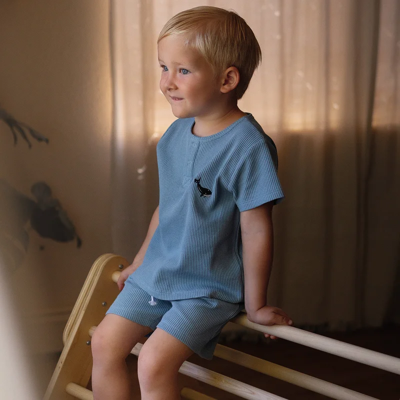 Antebies Blue Waffle Shorts Set