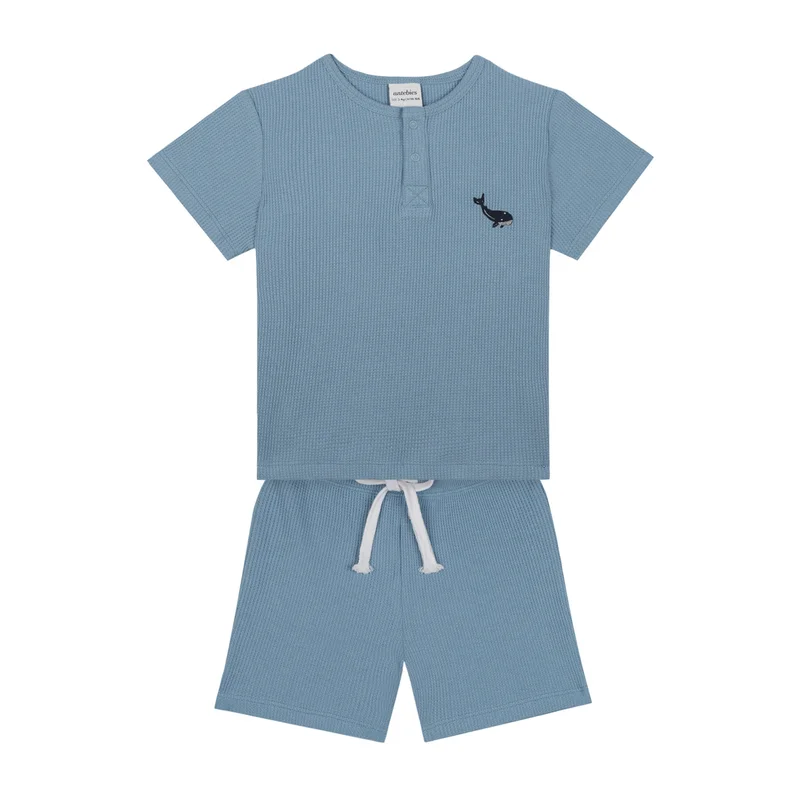 Antebies Blue Waffle Shorts Set