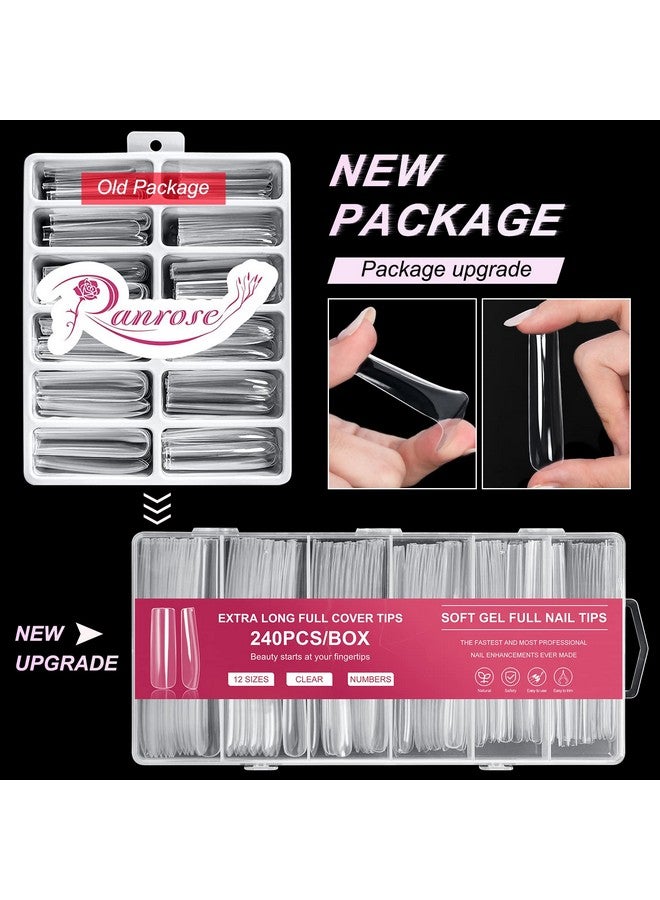 ranrose Extra Long Nail Tips240Pcs Xxxl Long Square Acrylic Nail Tips Full Cover Clear Long Straight Tapered Square Nail Tips - Image 3