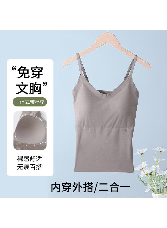 Red Bean All-In-One Camisole Top For Women, Thin Strap Vest With Built-In Bra Pads, Wearable As Outerwear Or Layering Piece - Image 2