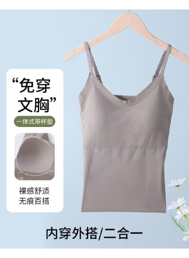 Red Bean All-In-One Camisole Top For Women, Thin Strap Vest With Built-In Bra Pads, Wearable As Outerwear Or Layering Piece - Image 1