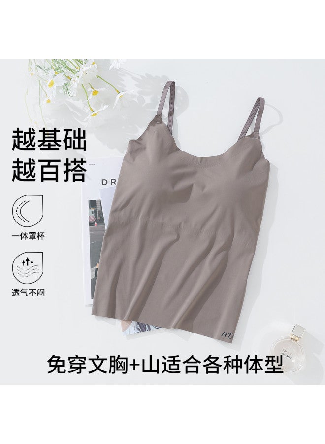 Red Bean All-In-One Camisole Top For Women, Thin Strap Vest With Built-In Bra Pads, Wearable As Outerwear Or Layering Piece - Image 3