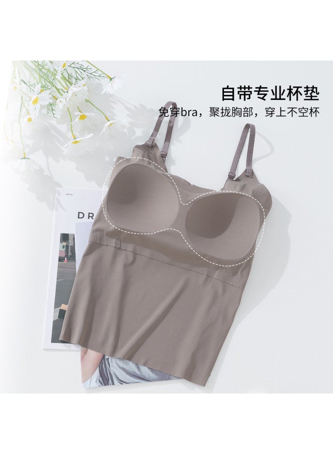 Red Bean All-In-One Camisole Top For Women, Thin Strap Vest With Built-In Bra Pads, Wearable As Outerwear Or Layering Piece - Image 4