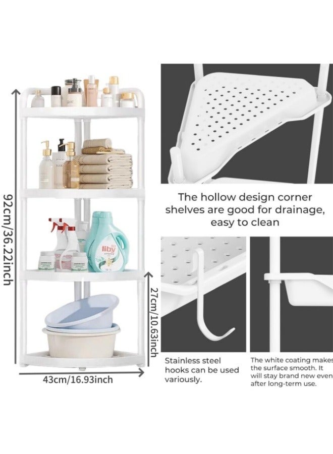 Aikenn 4 Tier Rust Proof Floor Standing Shower Organizer with 4 Hooks,Corner Shower Caddy Standing,Waterproof Corner Stand Shower Shelf Storage Rack for Bathroom, Bathtub - Image 2