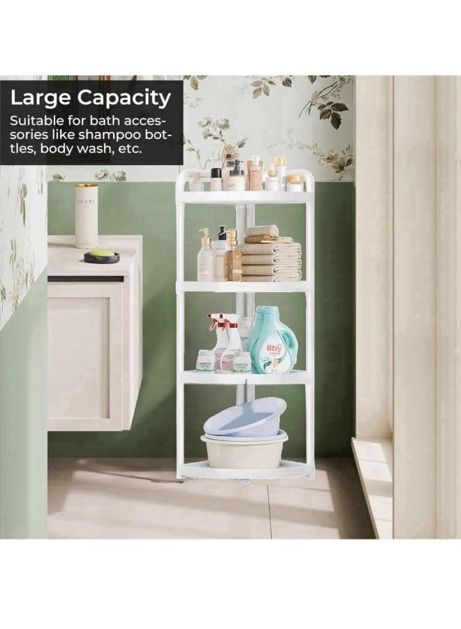 Aikenn 4 Tier Rust Proof Floor Standing Shower Organizer with 4 Hooks,Corner Shower Caddy Standing,Waterproof Corner Stand Shower Shelf Storage Rack for Bathroom, Bathtub - Image 4