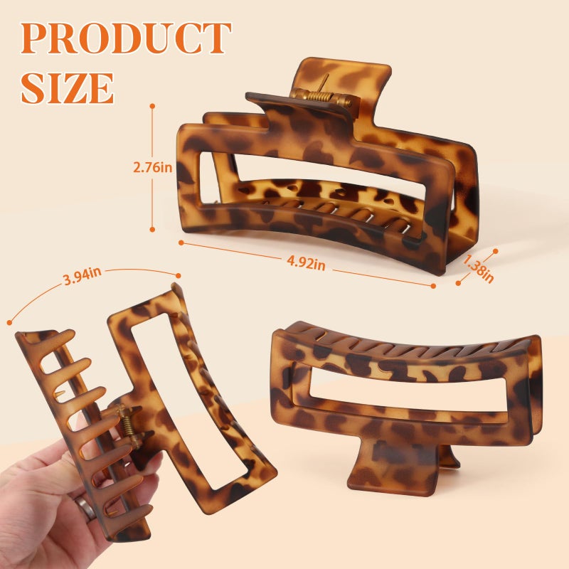 Auseibeely 4 Pack 5 Inch Extra Large Claw Clips for Thick Hair, Jumbo Tortoise Shell Claw Clip for Women Girls, Big Square Hair Clips for Thick/Long/Curly Hair, Non-slip Banana Jaw Accessories - Image 2