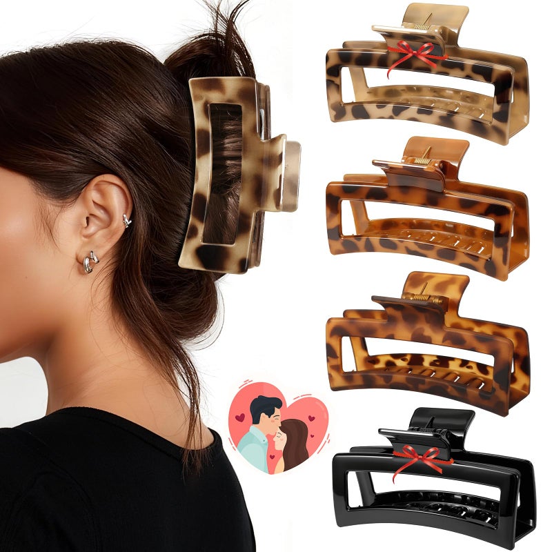 Auseibeely 4 Pack 5 Inch Extra Large Claw Clips for Thick Hair, Jumbo Tortoise Shell Claw Clip for Women Girls, Big Square Hair Clips for Thick/Long/Curly Hair, Non-slip Banana Jaw Accessories - Image 1