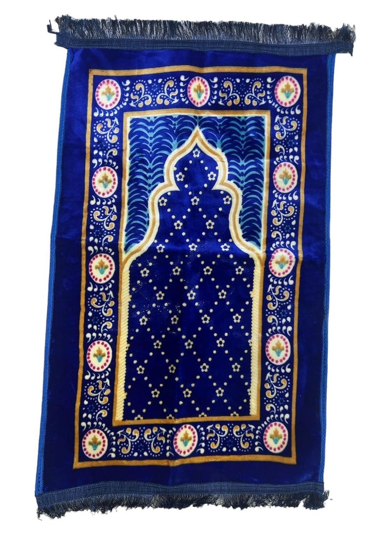 عام سجادة صلاة مخملية مزودة بمثبتات مطاطية حجم كبير- 80x120 سم،، ازرق