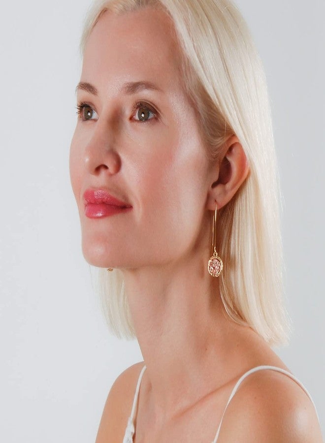 هامبل شيك نيويورك أقراط متدلية بلون الذهب الوردي - أقراط متدلية بلون الذهب الوردي للنساء - أقراط بوهيمية طويلة مزينة بأحجار دروزي وردية لامعة متدلية - Image 2