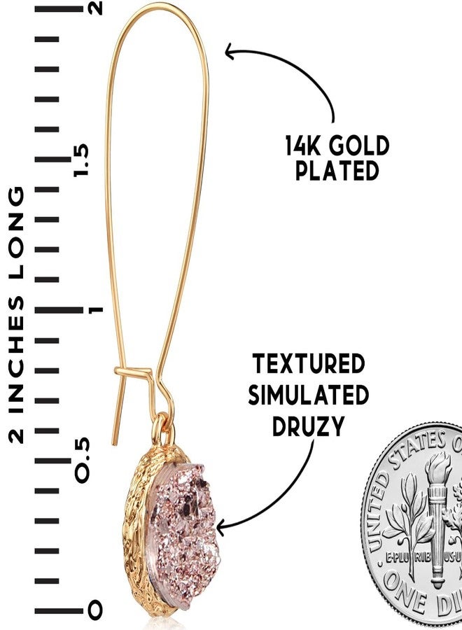 هامبل شيك نيويورك أقراط متدلية بلون الذهب الوردي - أقراط متدلية بلون الذهب الوردي للنساء - أقراط بوهيمية طويلة مزينة بأحجار دروزي وردية لامعة متدلية - Image 4