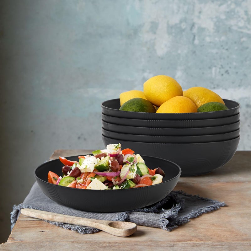 Wrova 10inch Wheat Straw Big Bowls Set of 6 - Large Salad Bowls 65oz set of 6 - Unbreakable Serving Bowls Microwave & Dishwasher Safe for restaurant - Big Plastic Bowls for Cereal,Salad - Black Series - Image 4