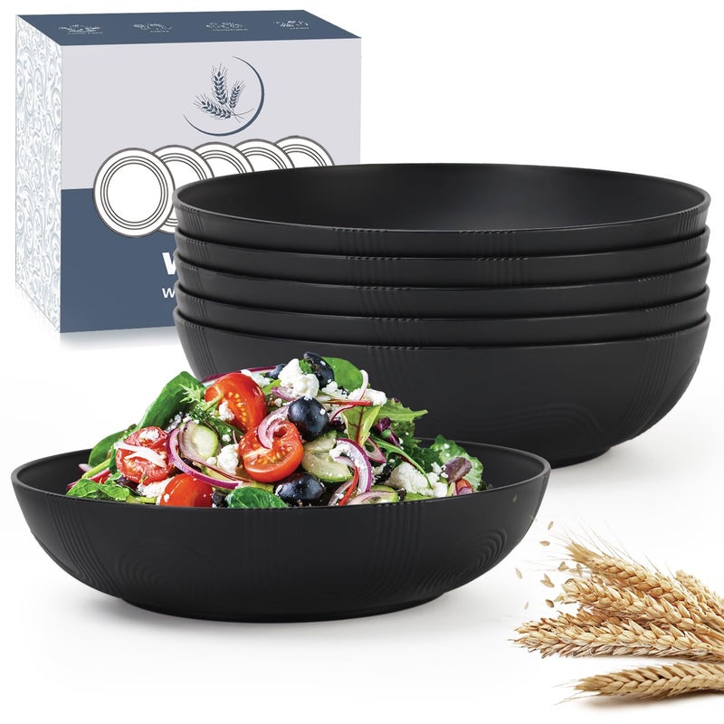 Wrova 10inch Wheat Straw Big Bowls Set of 6 - Large Salad Bowls 65oz set of 6 - Unbreakable Serving Bowls Microwave & Dishwasher Safe for restaurant - Big Plastic Bowls for Cereal,Salad - Black Series - Image 1