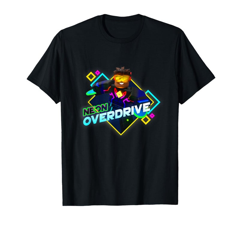 Roblox Black Neon Overdrive Classic Fit T-Shirt - Adult Crew Neck Short Sleeve Cotton and Polyester