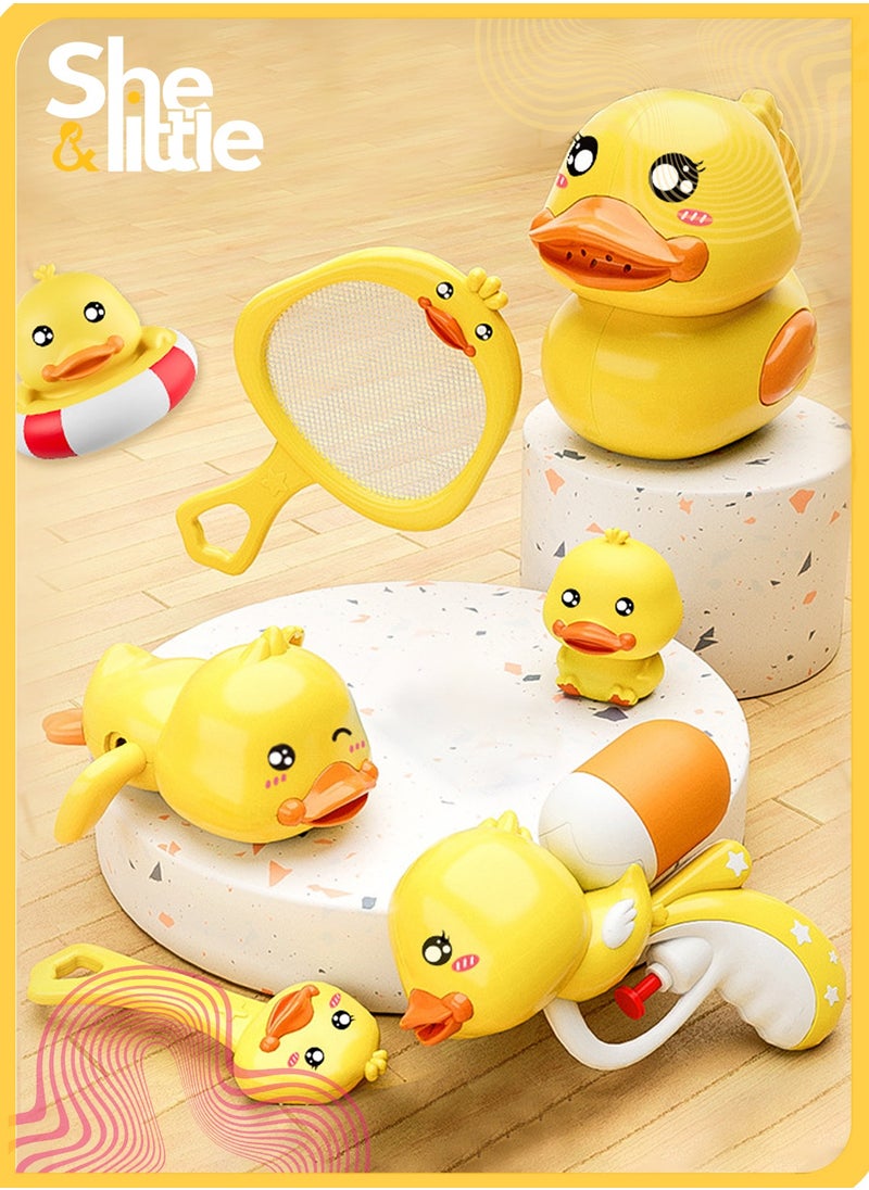 She&Little Little Yellow Ducks Bath Toy Set, 8-Piece Tub Water Play Set for Toddlers, Fun Pipe Accessories, Educational and Interactive, Ideal for Boys and Girls 18M+(Yellow)  - Image 1