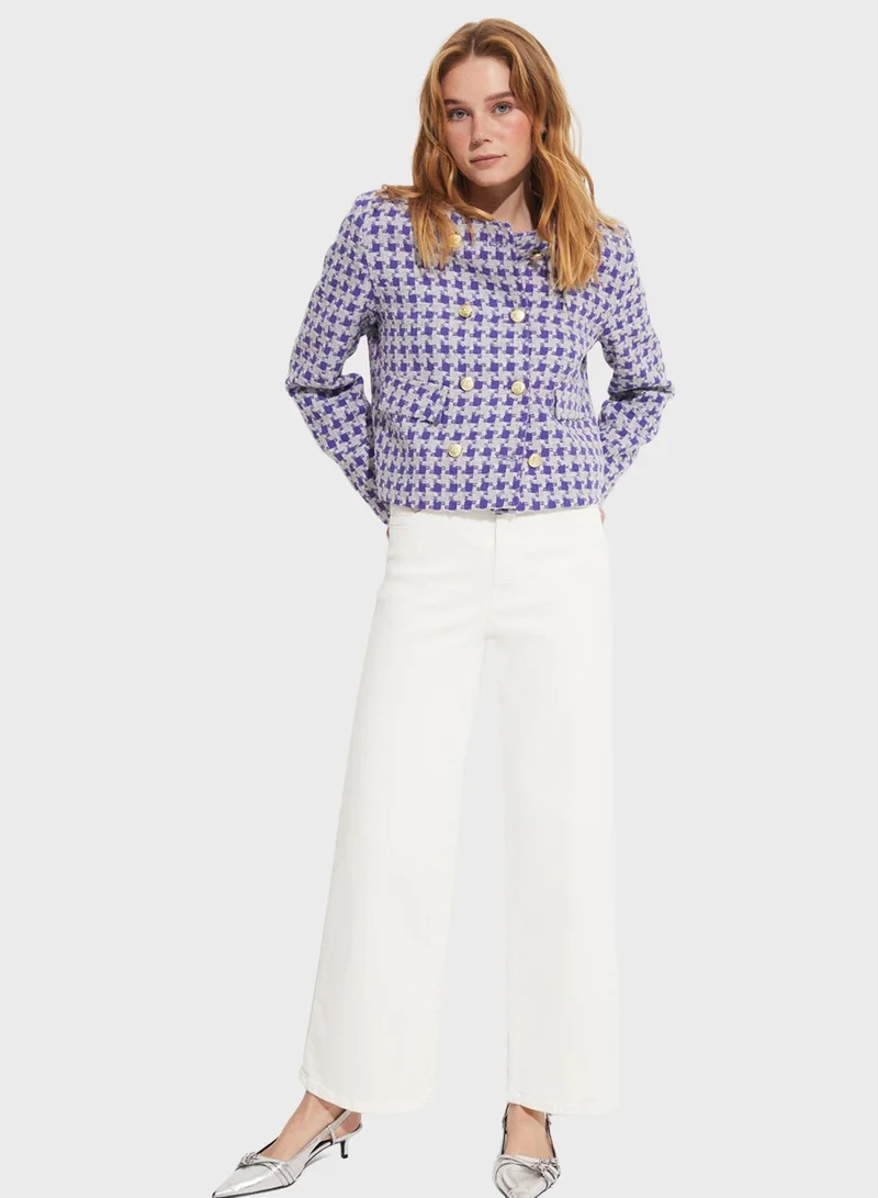 JUNE Printed Button Detail Blazer