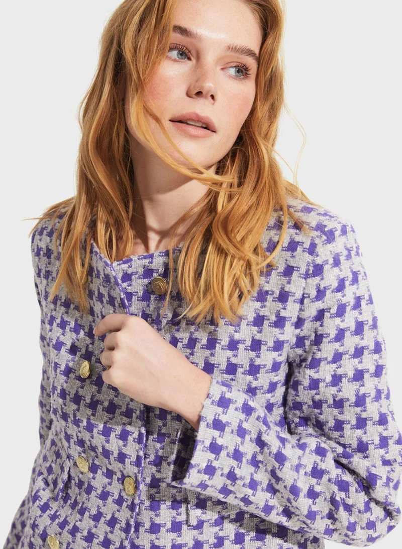 JUNE Printed Button Detail Blazer