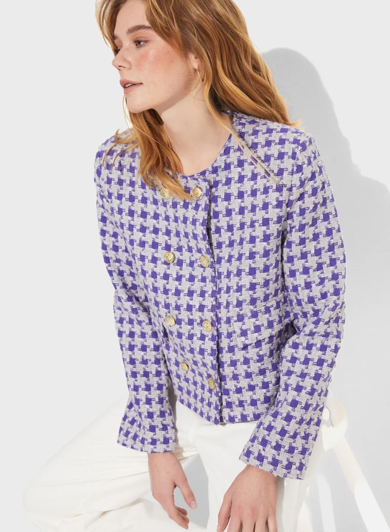 JUNE Printed Button Detail Blazer