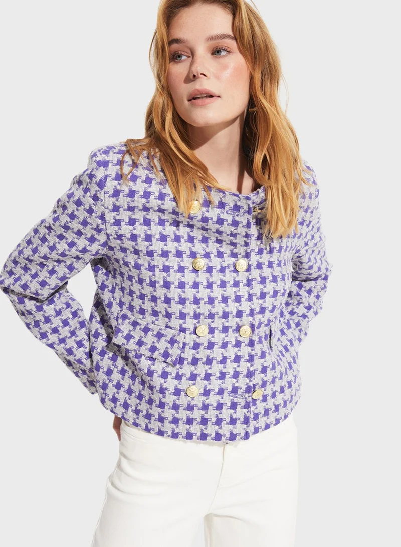 JUNE Printed Button Detail Blazer