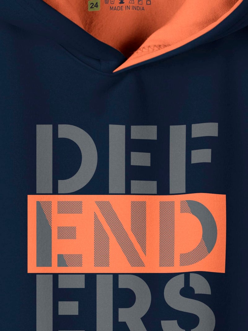 HELLCAT Typography Cotton Blend Regular Fit Hoodie Sweatshirt For Boys (Navy, 15-16 Years) - Image 4